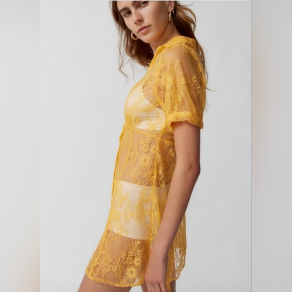 Urban Outfitters Connie Sheer Lace Mini Dress in Orange/Yellow - Picture 2 of 11
